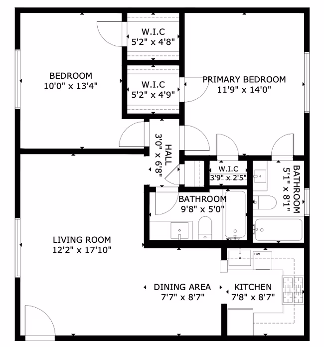 2 Beds • 1 Bath 108 floor plan